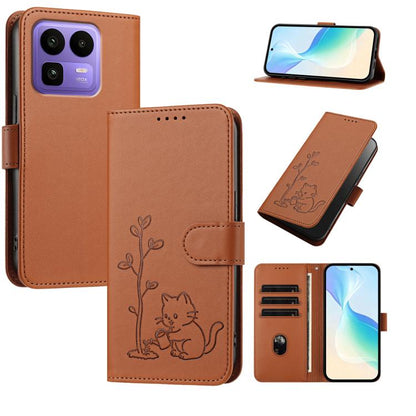 YX0014 Cat Watering Tree Buckle Vegan Leather Phone Case with Lanyard, For Realme P4 Power 5G, For Realme Note 80 4G, For Realme  Neo8 5G, For Realme  16 5G, For Realme 16 Pro+ 5G, For Realme  16 Pro 5G, For Realme GT 8 Pro Global, For Realme C85 5G   ...