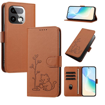 YX0014 Cat Watering Tree Buckle Vegan Leather Phone Case with Lanyard, For Realme P4 Power 5G, For Realme Note 80 4G, For Realme  Neo8 5G, For Realme  16 5G, For Realme 16 Pro+ 5G, For Realme  16 Pro 5G, For Realme GT 8 Pro Global, For Realme C85 5G   ...