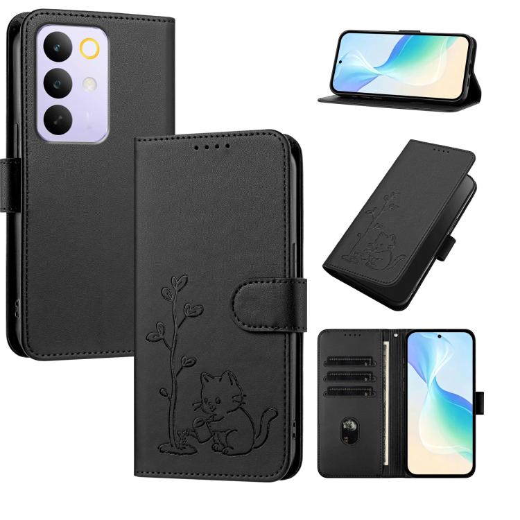 YX0014 Cat Watering Tree Buckle Vegan Leather Phone Case with Lanyard, For Realme P4 Power 5G, For Realme Note 80 4G, For Realme  Neo8 5G, For Realme  16 5G, For Realme 16 Pro+ 5G, For Realme  16 Pro 5G, For Realme GT 8 Pro Global, For Realme C85 5G   ...