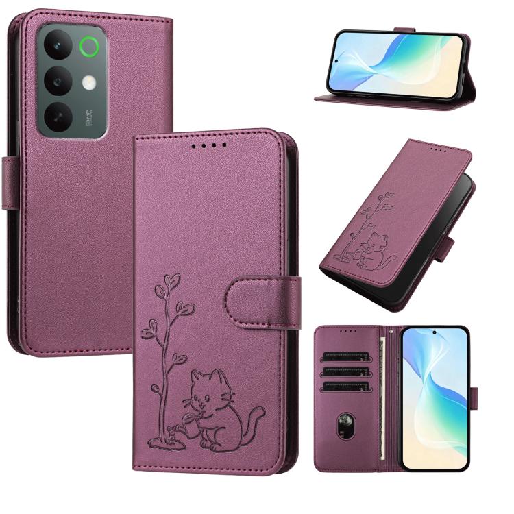 YX0014 Cat Watering Tree Buckle Vegan Leather Phone Case with Lanyard, For Realme P4 Power 5G, For Realme Note 80 4G, For Realme  Neo8 5G, For Realme  16 5G, For Realme 16 Pro+ 5G, For Realme  16 Pro 5G, For Realme GT 8 Pro Global, For Realme C85 5G   ...
