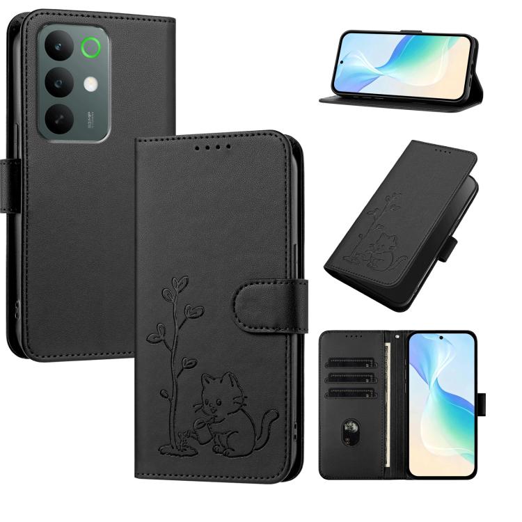 YX0014 Cat Watering Tree Buckle Vegan Leather Phone Case with Lanyard, For Realme P4 Power 5G, For Realme Note 80 4G, For Realme  Neo8 5G, For Realme  16 5G, For Realme 16 Pro+ 5G, For Realme  16 Pro 5G, For Realme GT 8 Pro Global, For Realme C85 5G   ...