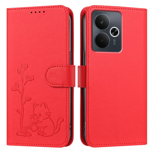YX0014 Katzen-Tränke Baum-Schnalle Vegane Leder-Handyhülle mit Umhängeband, für Realme P3 Ultra 5G, für Realme P3 Pro, für Realme 14 Pro+, für Realme 14 Pro, für Realme 14x, für Realme C75 4G, für Realme GT7 Pro, für Realme C63 5G, für Realme 13 Pro