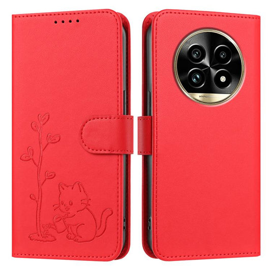 YX0014 Cat Watering Tree Buckle Vegan Leather Phone Case with Lanyard, For Realme 13 Pro+, For Realme GT 6, For Realme 12+, For Realme 12 Pro, For Realme 12 Pro+, For Realme C67, For Realme GT5 Pro, For Realme 11 5G, For Realme C53