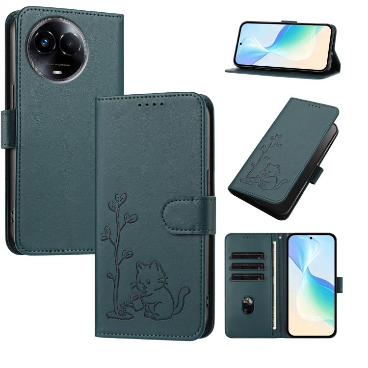 YX0014 Cat Watering Tree Buckle Vegan Leather Phone Case with Lanyard, For Realme 11 5G, For Realme C53, For Realme 11 Pro, For Realme C65, For Realme C55