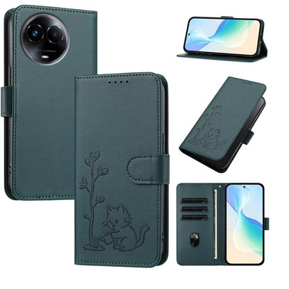 YX0014 Cat Watering Tree Buckle Vegan Leather Phone Case with Lanyard, For Realme 11 5G, For Realme C53, For Realme 11 Pro, For Realme C65, For Realme C55