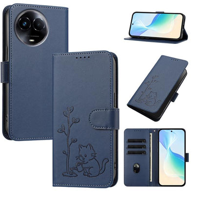 YX0014 Cat Watering Tree Buckle Vegan Leather Phone Case with Lanyard, For Realme 11 5G, For Realme C53, For Realme 11 Pro, For Realme C65, For Realme C55