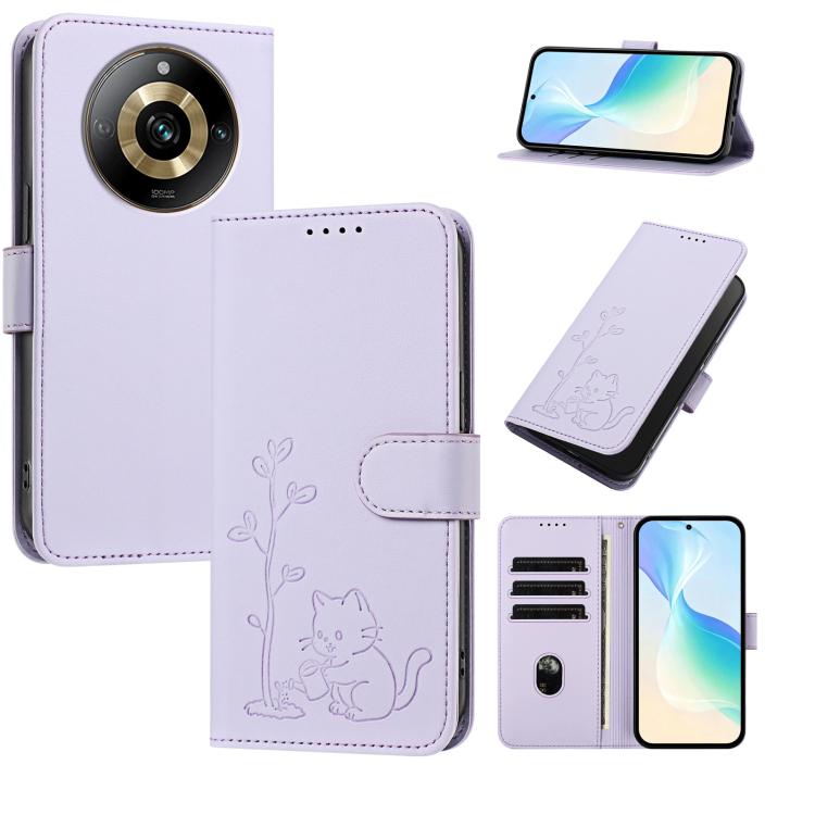YX0014 Cat Watering Tree Buckle Vegan Leather Phone Case with Lanyard, For Realme 11 Pro, For Realme C65, For Realme C55