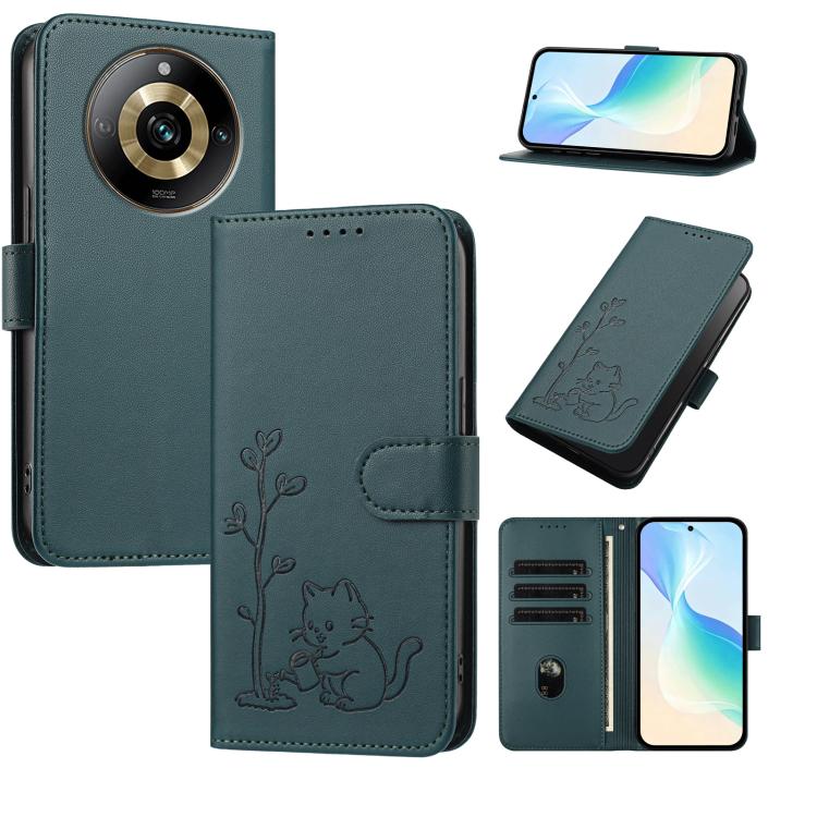 YX0014 Cat Watering Tree Buckle Vegan Leather Phone Case with Lanyard, For Realme 11 Pro, For Realme C65, For Realme C55
