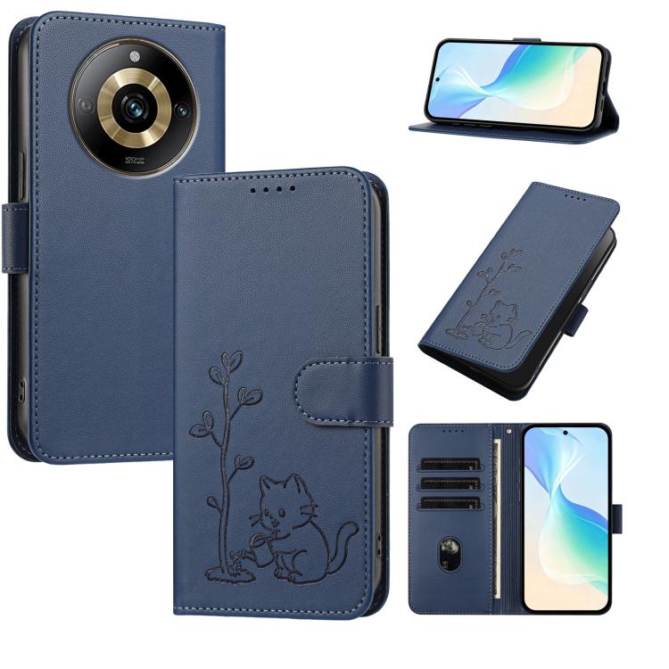 YX0014 Cat Watering Tree Buckle Vegan Leather Phone Case with Lanyard, For Realme 11 Pro, For Realme C65, For Realme C55