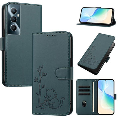 YX0014 Cat Watering Tree Buckle Vegan Leather Phone Case with Lanyard, For Realme 11 Pro, For Realme C65, For Realme C55