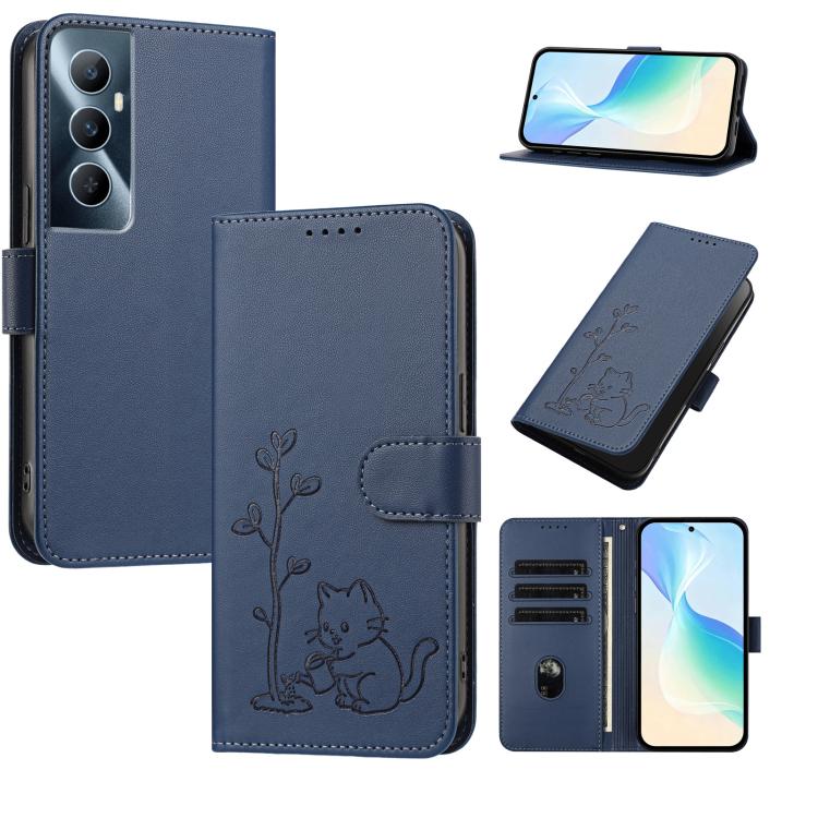 YX0014 Cat Watering Tree Buckle Vegan Leather Phone Case with Lanyard, For Realme 11 Pro, For Realme C65, For Realme C55