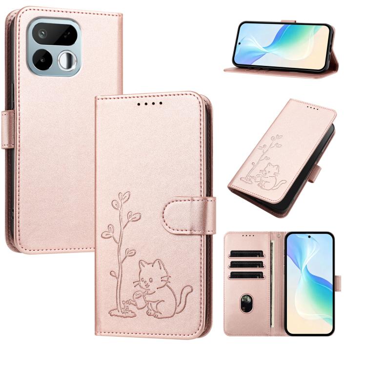 YX0014 Cat Watering Tree Buckle Vegan Leather Phone Case with Lanyard, For Realme 16T 5G, For Realme C100 4G, For Realme P4 Power 5G, For Realme Note 80 4G, For Realme  Neo8 5G, For Realme  16 5G, For Realme 16 Pro+ 5G, For Realme  16 Pro 5G           ...