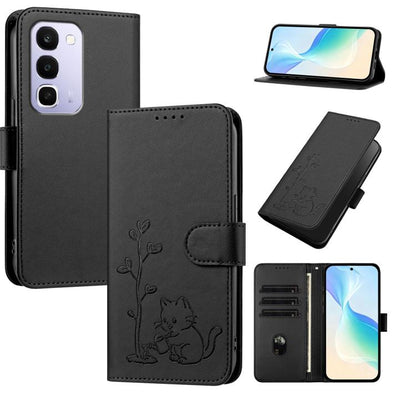 YX0014 Cat Watering Tree Buckle Vegan Leather Phone Case with Lanyard, For Realme 16T 5G, For Realme C100 4G, For Realme P4 Power 5G, For Realme Note 80 4G, For Realme  Neo8 5G, For Realme  16 5G, For Realme 16 Pro+ 5G, For Realme  16 Pro 5G           ...