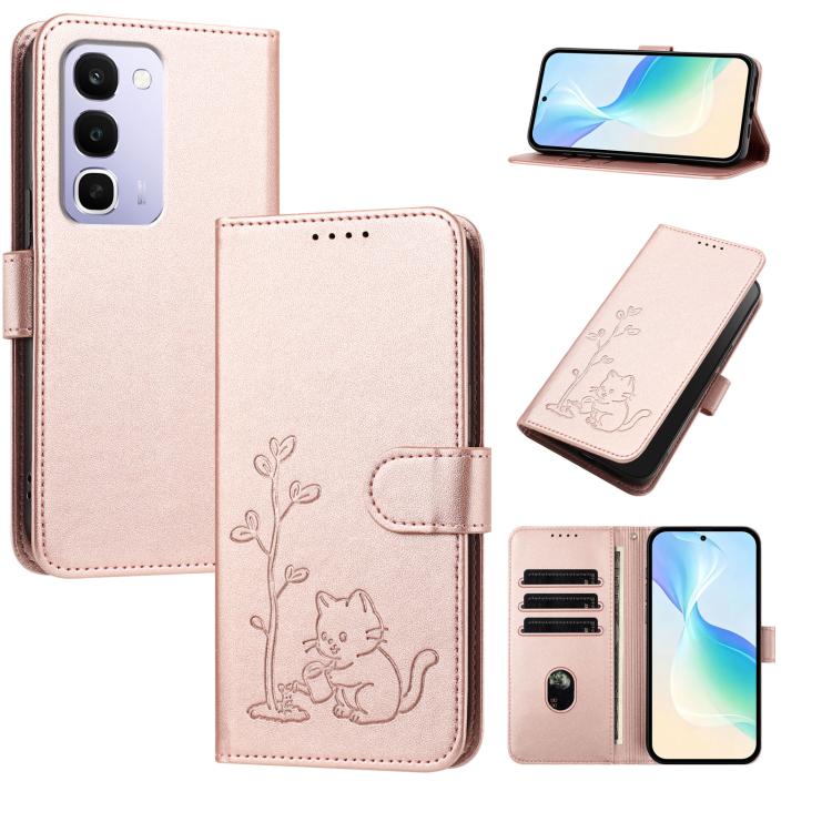 YX0014 Cat Watering Tree Buckle Vegan Leather Phone Case with Lanyard, For Realme 16T 5G, For Realme C100 4G, For Realme P4 Power 5G, For Realme Note 80 4G, For Realme  Neo8 5G, For Realme  16 5G, For Realme 16 Pro+ 5G, For Realme  16 Pro 5G           ...