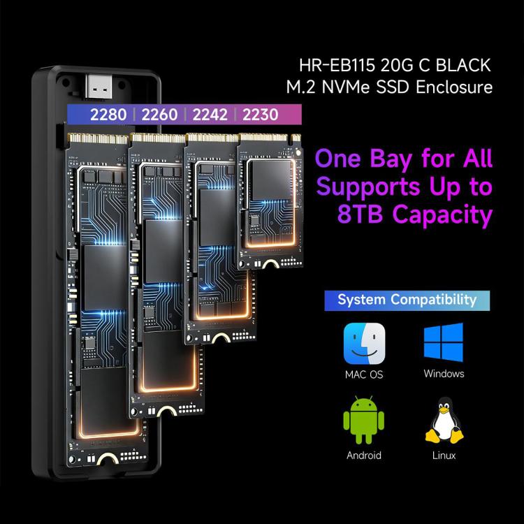 THERMALRIGHT HR-EB115 20Gbps M.2 NVMe SSD Enclosure with Type-C to Type-C Cable, EB115-20G C-C Cable