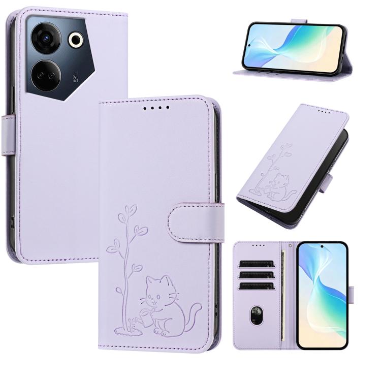 YX0014 Cat Watering Tree Buckle Vegan Leather Phone Case with Lanyard, For Tecno Camon 20 Premier, For Tecno Camon 20, For Tecno Spark 10C, For Tecno Spark 10, For Tecno Spark Go 2023, For Tecno Spark 10 Pro