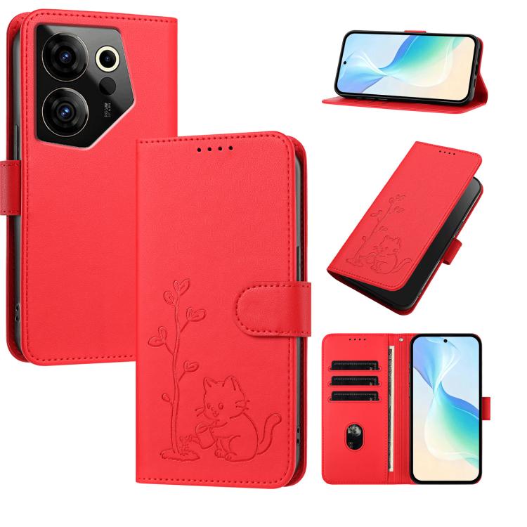 YX0014 Cat Watering Tree Buckle Vegan Leather Phone Case with Lanyard, For Tecno Camon 20 Premier, For Tecno Camon 20, For Tecno Spark 10C, For Tecno Spark 10, For Tecno Spark Go 2023, For Tecno Spark 10 Pro