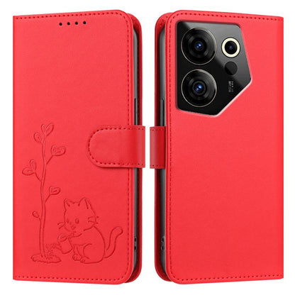 YX0014 Cat Watering Tree Buckle Vegan Leather Phone Case with Lanyard, For Tecno Camon 20 Premier, For Tecno Camon 20, For Tecno Spark 10C, For Tecno Spark 10, For Tecno Spark Go 2023, For Tecno Spark 10 Pro