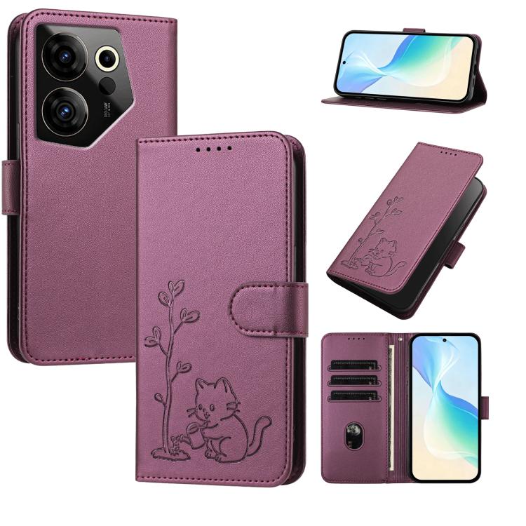 YX0014 Cat Watering Tree Buckle Vegan Leather Phone Case with Lanyard, For Tecno Camon 20 Premier, For Tecno Camon 20, For Tecno Spark 10C, For Tecno Spark 10, For Tecno Spark Go 2023, For Tecno Spark 10 Pro