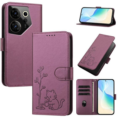 YX0014 Cat Watering Tree Buckle Vegan Leather Phone Case with Lanyard, For Tecno Camon 20 Premier, For Tecno Camon 20, For Tecno Spark 10C, For Tecno Spark 10, For Tecno Spark Go 2023, For Tecno Spark 10 Pro