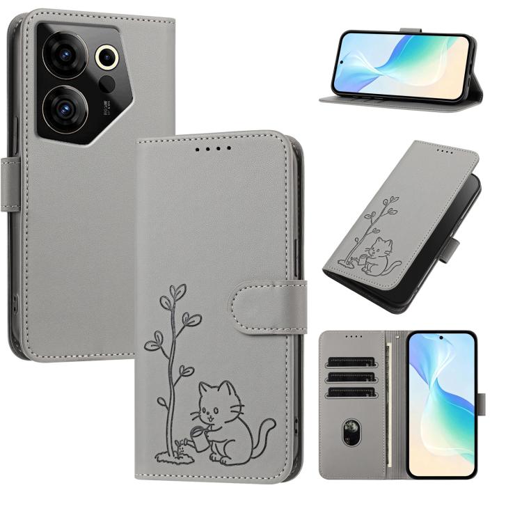 YX0014 Cat Watering Tree Buckle Vegan Leather Phone Case with Lanyard, For Tecno Camon 20 Premier, For Tecno Camon 20, For Tecno Spark 10C, For Tecno Spark 10, For Tecno Spark Go 2023, For Tecno Spark 10 Pro