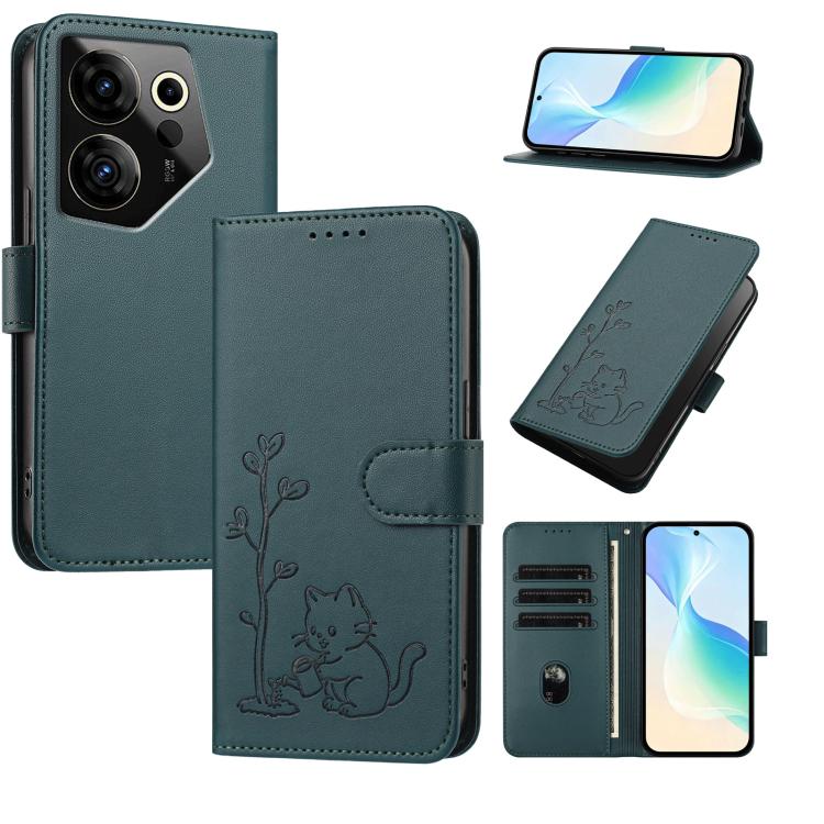 YX0014 Cat Watering Tree Buckle Vegan Leather Phone Case with Lanyard, For Tecno Camon 20 Premier, For Tecno Camon 20, For Tecno Spark 10C, For Tecno Spark 10, For Tecno Spark Go 2023, For Tecno Spark 10 Pro