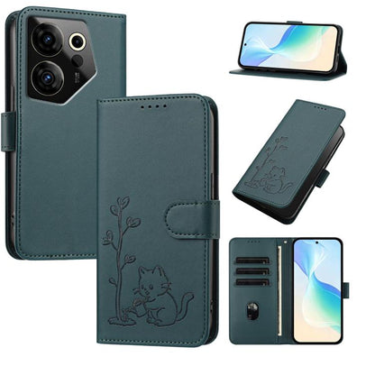 YX0014 Cat Watering Tree Buckle Vegan Leather Phone Case with Lanyard, For Tecno Camon 20 Premier, For Tecno Camon 20, For Tecno Spark 10C, For Tecno Spark 10, For Tecno Spark Go 2023, For Tecno Spark 10 Pro