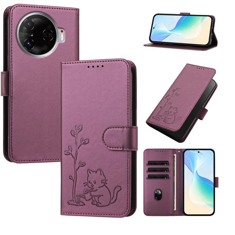YX0014 Cat Watering Tree Buckle Vegan Leather Phone Case with Lanyard, For Tecno Spark Go 2025, For Tecno Pova 6 Neo 5G, For Tecno Spark 30C, For Tecno Pova 6 Neo, For Tecno Camon 30 Pro, For Tecno Pova 6 Pro, For Tecno Spark 20 Pro, For Tecno Spark 20...