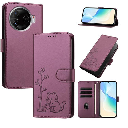 YX0014 Cat Watering Tree Buckle Vegan Leather Phone Case with Lanyard, For Tecno Spark Go 2025, For Tecno Pova 6 Neo 5G, For Tecno Spark 30C, For Tecno Pova 6 Neo, For Tecno Camon 30 Pro, For Tecno Pova 6 Pro, For Tecno Spark 20 Pro, For Tecno Spark 20...