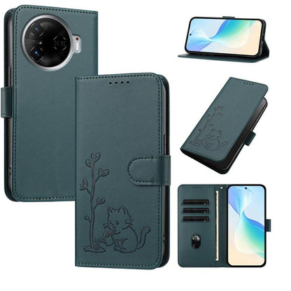 YX0014 Cat Watering Tree Buckle Vegan Leather Phone Case with Lanyard, For Tecno Spark Go 2025, For Tecno Pova 6 Neo 5G, For Tecno Spark 30C, For Tecno Pova 6 Neo, For Tecno Camon 30 Pro, For Tecno Pova 6 Pro, For Tecno Spark 20 Pro, For Tecno Spark 20...