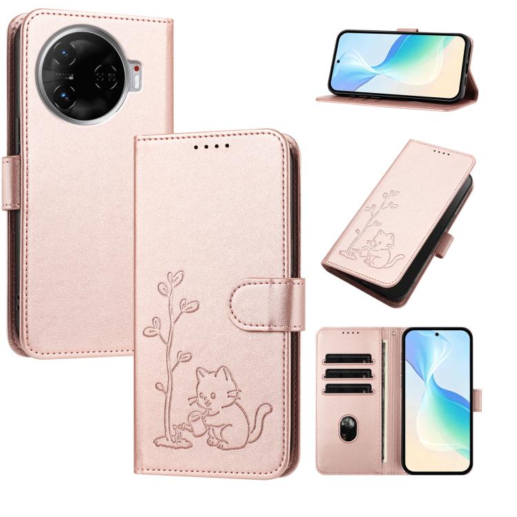 YX0014 Cat Watering Tree Buckle Vegan Leather Phone Case with Lanyard, For Tecno Spark Go 2025, For Tecno Pova 6 Neo 5G, For Tecno Spark 30C, For Tecno Pova 6 Neo, For Tecno Camon 30 Pro, For Tecno Pova 6 Pro, For Tecno Spark 20 Pro, For Tecno Spark 20...