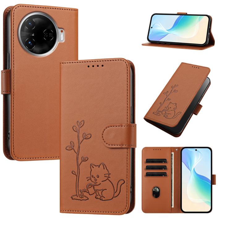 YX0014 Cat Watering Tree Buckle Vegan Leather Phone Case with Lanyard, For Tecno Spark Go 2025, For Tecno Pova 6 Neo 5G, For Tecno Spark 30C, For Tecno Pova 6 Neo, For Tecno Camon 30 Pro, For Tecno Pova 6 Pro, For Tecno Spark 20 Pro, For Tecno Spark 20...