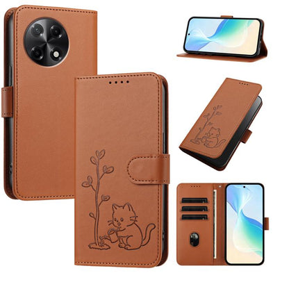YX0014 Cat Watering Tree Buckle Vegan Leather Phone Case with Lanyard, For Tecno Pova Curve, For Tecno Camon 40 Pro, For Tecno Camon 40 Premier, For Tecno Camon 40, For Tecno Camon 40 Pro 5G, For Tecno Spark 30C 5G, For Tecno Camon 30S                 ...