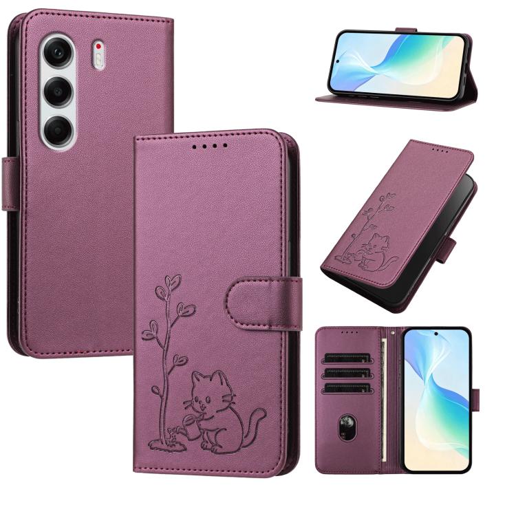 YX0014 Cat Watering Tree Buckle Vegan Leather Phone Case with Lanyard, For Tecno Pova Curve, For Tecno Camon 40 Pro, For Tecno Camon 40 Premier, For Tecno Camon 40, For Tecno Camon 40 Pro 5G, For Tecno Spark 30C 5G, For Tecno Camon 30S                 ...