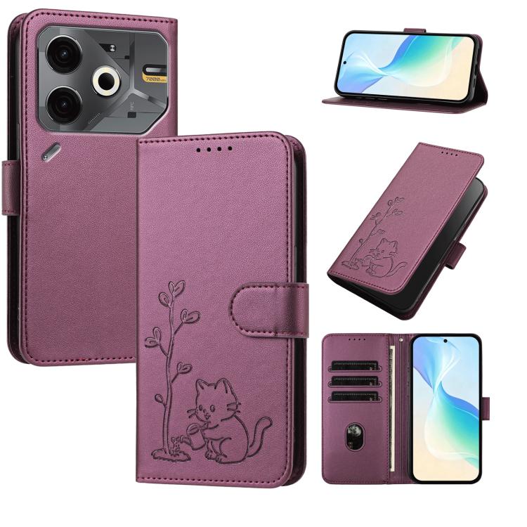 YX0014 Cat Watering Tree Buckle Vegan Leather Phone Case with Lanyard, For Tecno Spark Go 2025, For Tecno Pova 6 Neo 5G, For Tecno Spark 30C, For Tecno Pova 6 Neo, For Tecno Camon 30 Pro, For Tecno Pova 6 Pro, For Tecno Spark 20 Pro, For Tecno Spark 20...