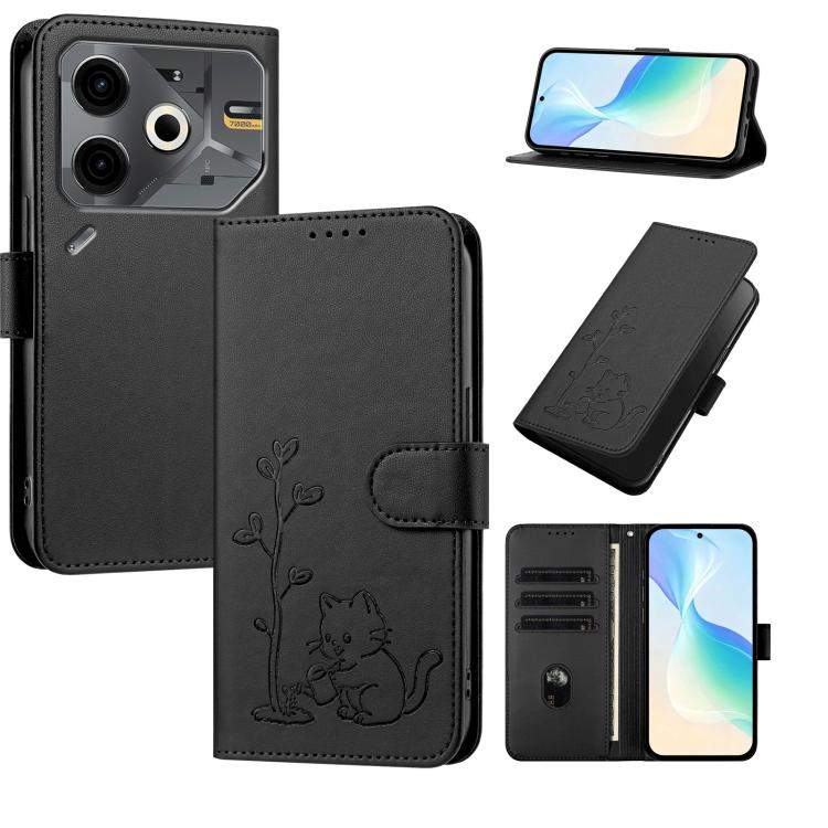 YX0014 Cat Watering Tree Buckle Vegan Leather Phone Case with Lanyard, For Tecno Spark Go 2025, For Tecno Pova 6 Neo 5G, For Tecno Spark 30C, For Tecno Pova 6 Neo, For Tecno Camon 30 Pro, For Tecno Pova 6 Pro, For Tecno Spark 20 Pro, For Tecno Spark 20...