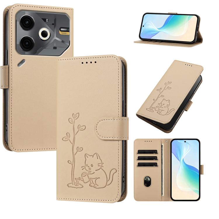 YX0014 Cat Watering Tree Buckle Vegan Leather Phone Case with Lanyard, For Tecno Spark Go 2025, For Tecno Pova 6 Neo 5G, For Tecno Spark 30C, For Tecno Pova 6 Neo, For Tecno Camon 30 Pro, For Tecno Pova 6 Pro, For Tecno Spark 20 Pro, For Tecno Spark 20...