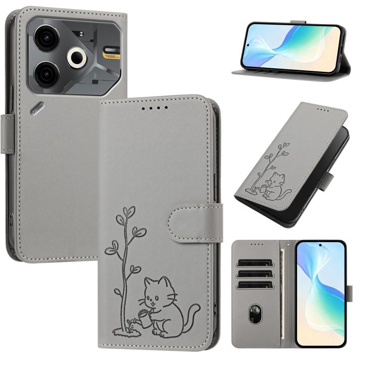 YX0014 Cat Watering Tree Buckle Vegan Leather Phone Case with Lanyard, For Tecno Spark Go 2025, For Tecno Pova 6 Neo 5G, For Tecno Spark 30C, For Tecno Pova 6 Neo, For Tecno Camon 30 Pro, For Tecno Pova 6 Pro, For Tecno Spark 20 Pro, For Tecno Spark 20...