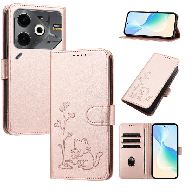 YX0014 Cat Watering Tree Buckle Vegan Leather Phone Case with Lanyard, For Tecno Spark Go 2025, For Tecno Pova 6 Neo 5G, For Tecno Spark 30C, For Tecno Pova 6 Neo, For Tecno Camon 30 Pro, For Tecno Pova 6 Pro, For Tecno Spark 20 Pro, For Tecno Spark 20...
