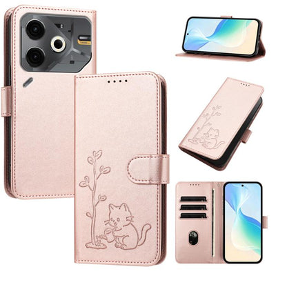 YX0014 Cat Watering Tree Buckle Vegan Leather Phone Case with Lanyard, For Tecno Spark Go 2025, For Tecno Pova 6 Neo 5G, For Tecno Spark 30C, For Tecno Pova 6 Neo, For Tecno Camon 30 Pro, For Tecno Pova 6 Pro, For Tecno Spark 20 Pro, For Tecno Spark 20...