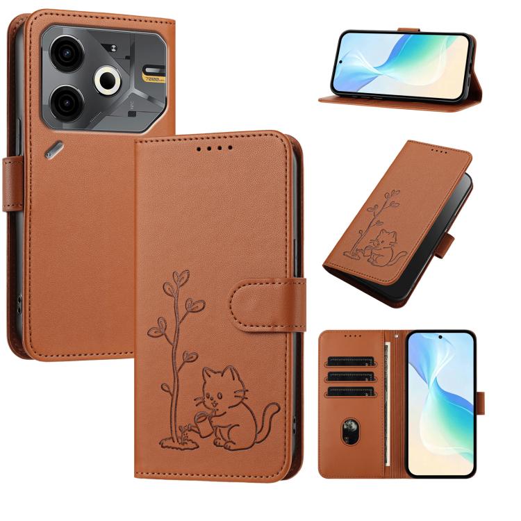YX0014 Cat Watering Tree Buckle Vegan Leather Phone Case with Lanyard, For Tecno Spark Go 2025, For Tecno Pova 6 Neo 5G, For Tecno Spark 30C, For Tecno Pova 6 Neo, For Tecno Camon 30 Pro, For Tecno Pova 6 Pro, For Tecno Spark 20 Pro, For Tecno Spark 20...