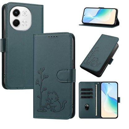 YX0014 Cat Watering Tree Buckle Vegan Leather Phone Case with Lanyard, For Tecno Spark Go 2025, For Tecno Pova 6 Neo 5G, For Tecno Spark 30C, For Tecno Pova 6 Neo, For Tecno Camon 30 Pro, For Tecno Pova 6 Pro, For Tecno Spark 20 Pro, For Tecno Spark 20...