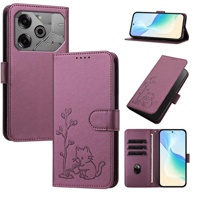 YX0014 Cat Watering Tree Buckle Vegan Leather Phone Case with Lanyard, For Tecno Spark Go 2025, For Tecno Pova 6 Neo 5G, For Tecno Spark 30C, For Tecno Pova 6 Neo, For Tecno Camon 30 Pro, For Tecno Pova 6 Pro, For Tecno Spark 20 Pro, For Tecno Spark 20...