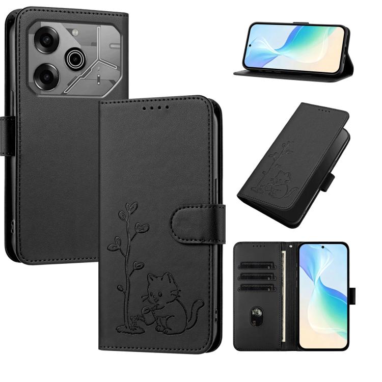 YX0014 Cat Watering Tree Buckle Vegan Leather Phone Case with Lanyard, For Tecno Spark Go 2025, For Tecno Pova 6 Neo 5G, For Tecno Spark 30C, For Tecno Pova 6 Neo, For Tecno Camon 30 Pro, For Tecno Pova 6 Pro, For Tecno Spark 20 Pro, For Tecno Spark 20...