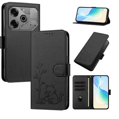 YX0014 Cat Watering Tree Buckle Vegan Leather Phone Case with Lanyard, For Tecno Spark Go 2025, For Tecno Pova 6 Neo 5G, For Tecno Spark 30C, For Tecno Pova 6 Neo, For Tecno Camon 30 Pro, For Tecno Pova 6 Pro, For Tecno Spark 20 Pro, For Tecno Spark 20...