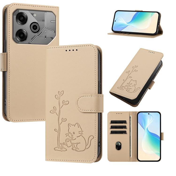 YX0014 Cat Watering Tree Buckle Vegan Leather Phone Case with Lanyard, For Tecno Spark Go 2025, For Tecno Pova 6 Neo 5G, For Tecno Spark 30C, For Tecno Pova 6 Neo, For Tecno Camon 30 Pro, For Tecno Pova 6 Pro, For Tecno Spark 20 Pro, For Tecno Spark 20...