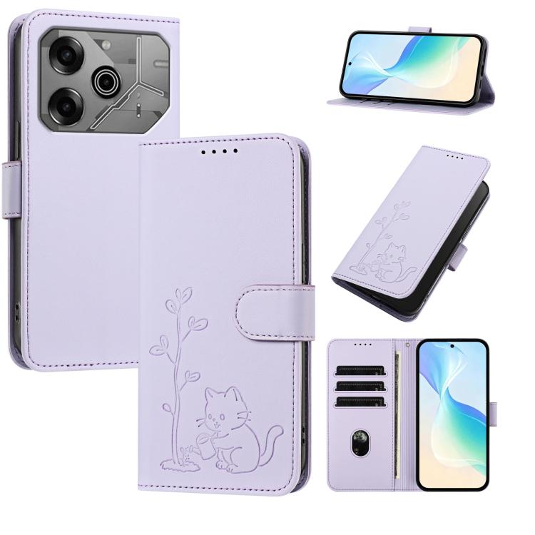 YX0014 Cat Watering Tree Buckle Vegan Leather Phone Case with Lanyard, For Tecno Spark Go 2025, For Tecno Pova 6 Neo 5G, For Tecno Spark 30C, For Tecno Pova 6 Neo, For Tecno Camon 30 Pro, For Tecno Pova 6 Pro, For Tecno Spark 20 Pro, For Tecno Spark 20...