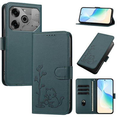 YX0014 Cat Watering Tree Buckle Vegan Leather Phone Case with Lanyard, For Tecno Spark Go 2025, For Tecno Pova 6 Neo 5G, For Tecno Spark 30C, For Tecno Pova 6 Neo, For Tecno Camon 30 Pro, For Tecno Pova 6 Pro, For Tecno Spark 20 Pro, For Tecno Spark 20...