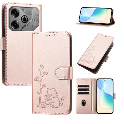 YX0014 Cat Watering Tree Buckle Vegan Leather Phone Case with Lanyard, For Tecno Spark Go 2025, For Tecno Pova 6 Neo 5G, For Tecno Spark 30C, For Tecno Pova 6 Neo, For Tecno Camon 30 Pro, For Tecno Pova 6 Pro, For Tecno Spark 20 Pro, For Tecno Spark 20...