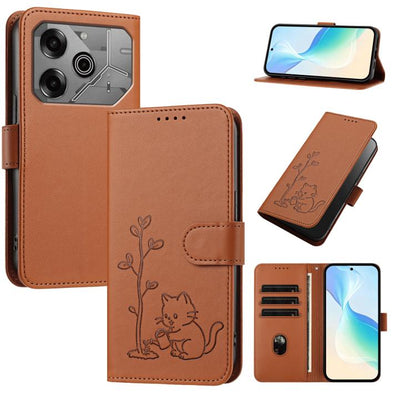 YX0014 Cat Watering Tree Buckle Vegan Leather Phone Case with Lanyard, For Tecno Spark Go 2025, For Tecno Pova 6 Neo 5G, For Tecno Spark 30C, For Tecno Pova 6 Neo, For Tecno Camon 30 Pro, For Tecno Pova 6 Pro, For Tecno Spark 20 Pro, For Tecno Spark 20...